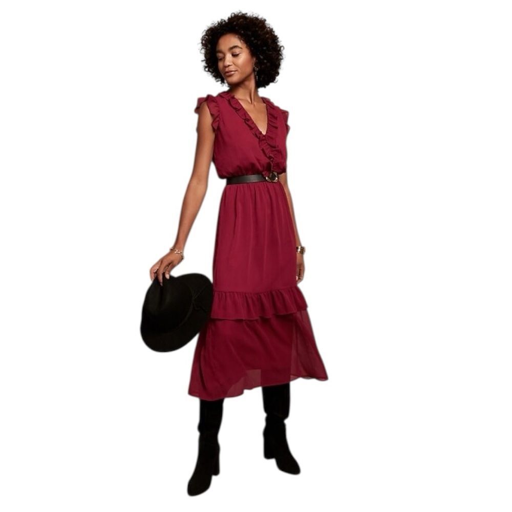 Banana Republic Burgundy Ruffle Midi Dress